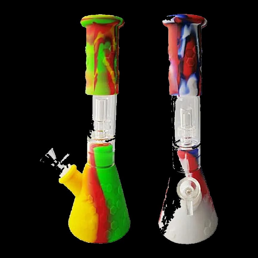Glass Bongs 11″ Honeycomb Silicone Bong with Shower Percolator