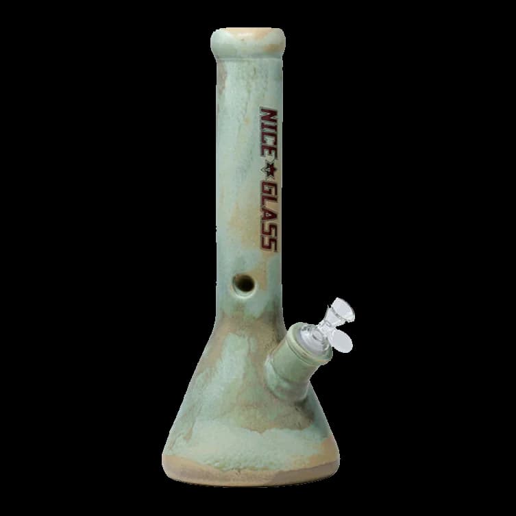 Glass Bongs 13″ Nice Glass Stonework Green Ceramic Beaker Bong