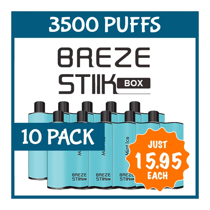 Bulk Buy 10 Pack Breze Stiik Box Mint Ice 3500 Puffs - Refreshing Vape Bundle